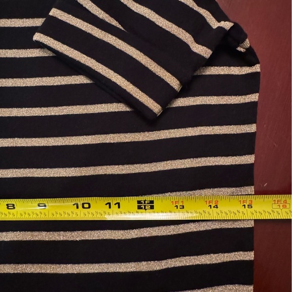 Lauren Ralph Lauren Petite Black Gold Metallic Stripes Short Sleeves Size PS - Picture 10 of 10